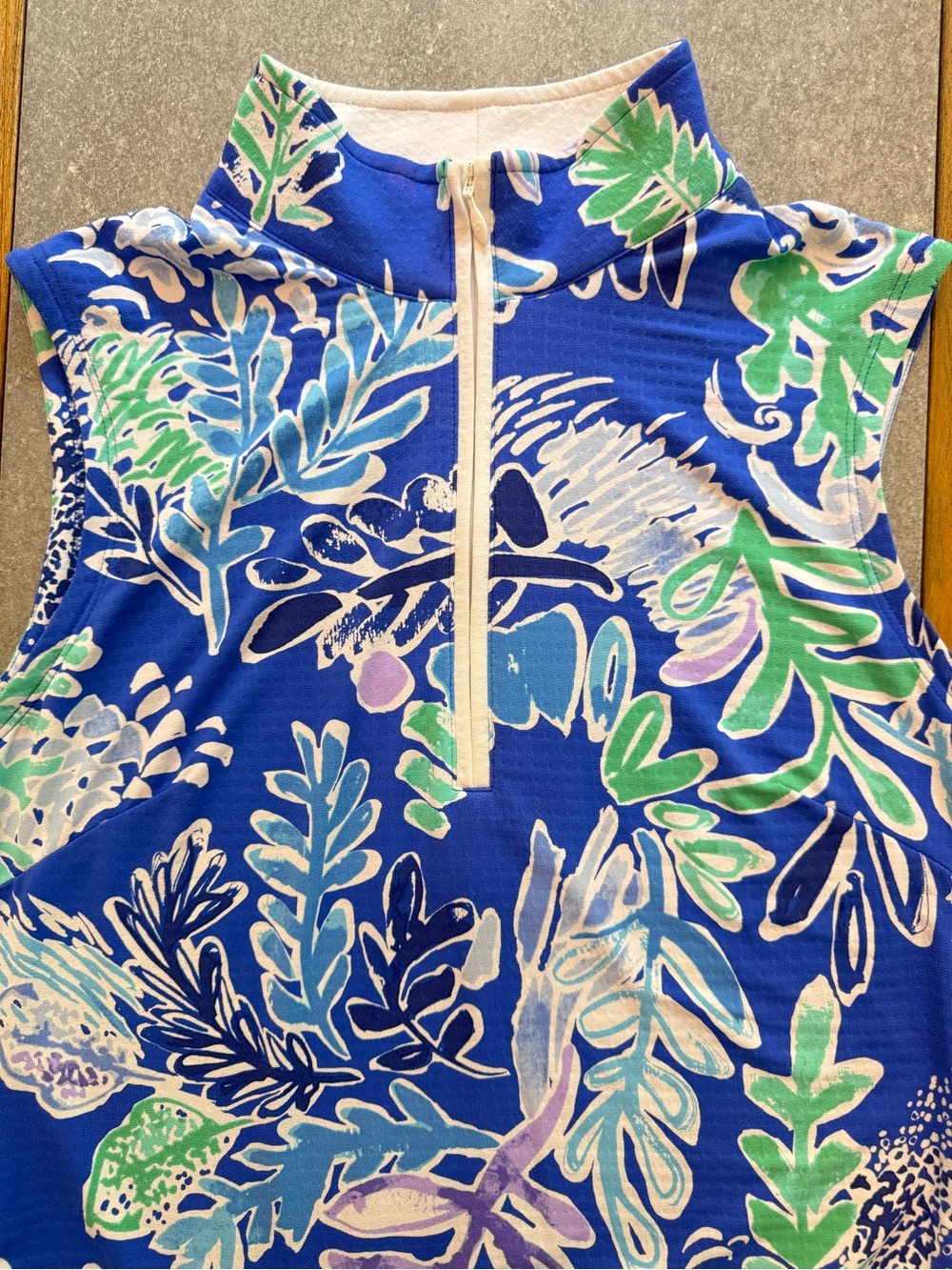 IBKUL Sleeveless Mock Neck 1/4 Zip Botanical Print Golf Dress UPF XS - Picture 3 of 9